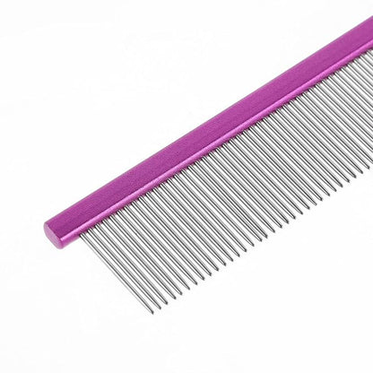UPKOCH Pet Grooming Steel Comb for Dogs and Cats, Rat Tail Dematting Hair Removal Comb with Anti-tangle Design, Purple Metal Hairstyling Tool for Long-haired Pets