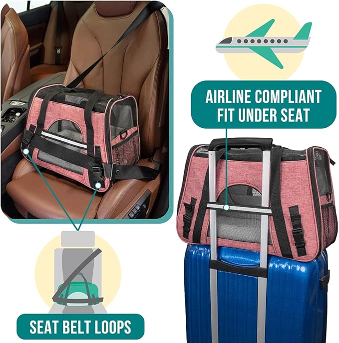 PetAmi Airline Approved Pet Carrier for Cat, Soft Sided Dog Carrier Small Dog, Cat Travel Supply Accessories Indoor Cats, Ventilated Pet Carrying Bag Medium Large Kitten Puppy, Small Heather White Red