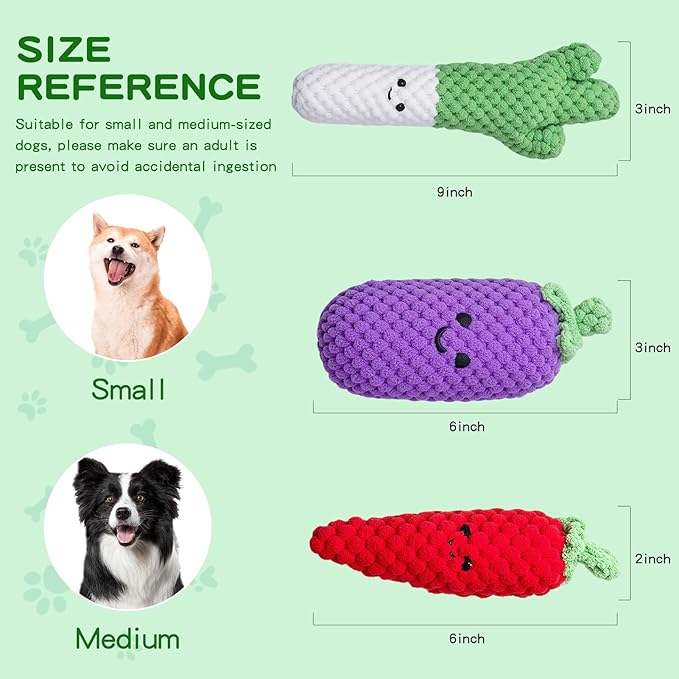 Puffluv 3-Pack Dog Squeaky Toys Set,Plush Squeaky Pet Toy Pack for Small Medium Dogs, Soft Durable Interactive Play Set with Variety Figures