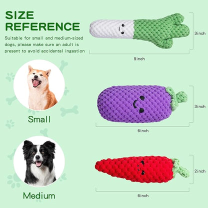 Puffluv 3-Pack Dog Squeaky Toys Set,Plush Squeaky Pet Toy Pack for Small Medium Dogs, Soft Durable Interactive Play Set with Variety Figures
