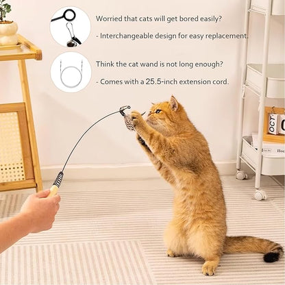 Trumoon Professional Cat Teaser Wand Toy Set, Interactive Toys for Indoor Cats, Soft Feather Toy with Wooden Handle, Spring Design for Exercise & Hunting Instinct