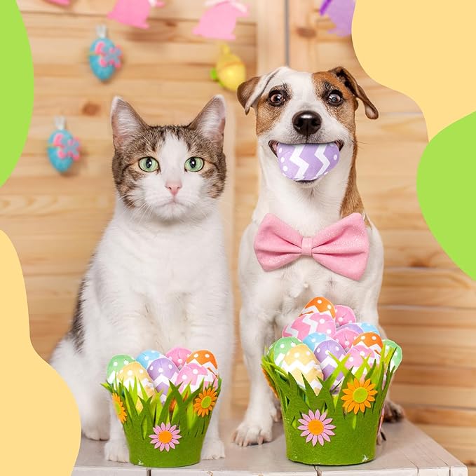 Leyndo 12 Pieces Dog Easter Eggs Bulk Pastel Egg Squeaky Dog Gift Plush Stuffed Pet Gifts for Medium Small Dogs Teething Chew Easter Costume Pet