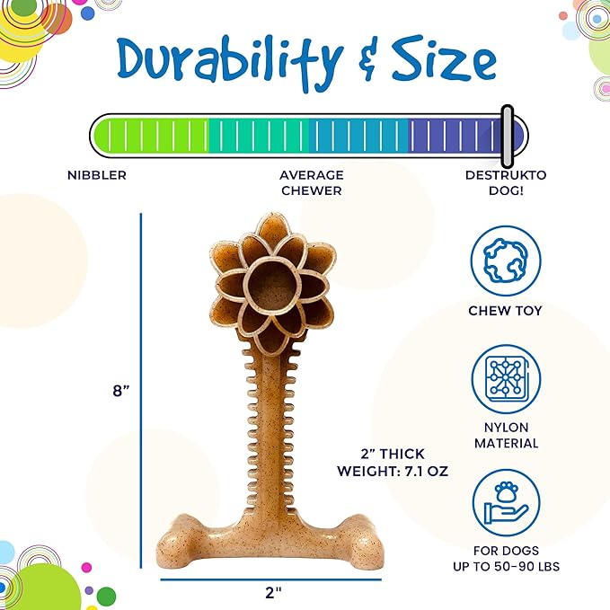 SodaPup Honey Bone Flower Tower – Ultra Durable Dog Chew Toy Made in USA from Non-Toxic, Pet Safe, Food Safe, Nylon Material for Clean Teeth, Fresh Breath, Problem Chewing, Calming Nerves, & More