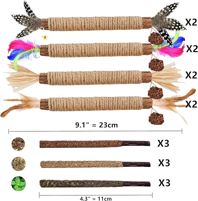 Cat Toys 21PCS Catnip Toy for Indoor Kitten Toys Cat Chew Stick for Dental Cleaning Teeth Cat Silvervine Matatabi Rope Treat Kitty Feather Snack for for Kick Molar Scratch Self Play