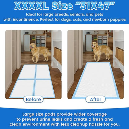Gimars XXXL 31X47” 40 Count 1200ML Super Absorbent Thicken 6-Layer Ultra Large Dog Pee Pads — Leak-Proof Odor-Control Quick-Dry Training Pads for Large Senior Dogs, Puppies, Cats & Pets
