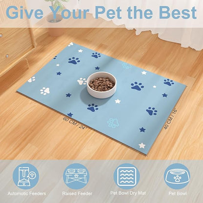 Pet Feeding Mats 16"x24"- Absorbent Dog Mat for Food and Water, Large Pet Food Mat, Rubber Mat for Dog Bowls, Pet Food Mats for Floor, Mat for Cat Food and Water Bowls