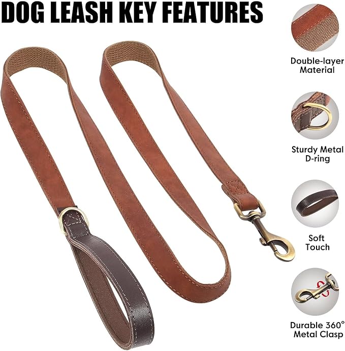 Didog PU Leather Dog Leash for Small Dogs 4.5ft, Soft Padded Handle Dog Leashes for Medium Size, Walking and Training Leashes Faux Leather for Large Pet,Reddish Brown