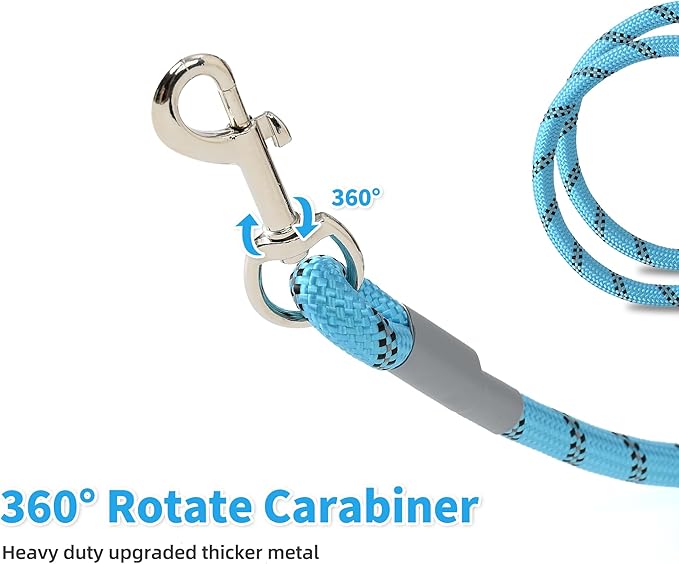 Mile High Life Reflective Dog Leash, with Comfortable Padded Handle, Blue Nylon Rope Leash with Steel Tips, Heavy Duty 4 Feet Pet Leashes (Blue,48 Inches)