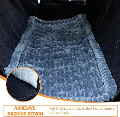 2-in-1 Dog Car Seat Cover & Dog Car Pet Bed Mat for Back Seat, Waterproof Pet Hammock with Soft Plush Cushion, Nonslip Backseat Protector for Dogs, Fits Cars SUVs Trucks