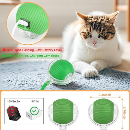 2025 New 1Pack Cat Ball Kitten Toys for Indoor Interactive Kitty Ball Toy Speedy Tail 360° Automatic Rolling for Dog, Cat(Green)