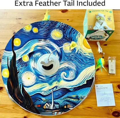 Interactive Cat Toy for Indoor Cats – Rechargeable Hide & Seek Toy for Bored Adult Cats, Touch Activated, Fluttering Feather & Butterfly, 360° Random Motion, Remote Control – Starry Night Design