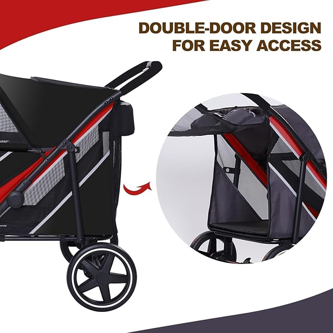 Large Dog Stroller-4 Wheel Pet Strollers for Medium Dogs or 2 Dogs- One-Click Foldable - Large Breathable Mesh & Sunroof - All Terrain Pet Stroller for Medium Senior Dog up to 88 lbs (Green-Yellow)