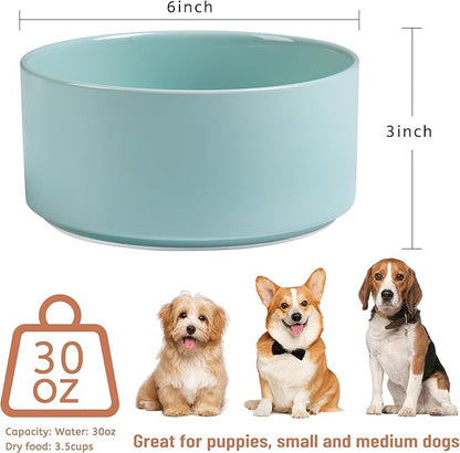 Dog Bowls, Non Slip Heavy Ceramic Dog Food and Water Bowl with Silicone Base, Pet Feeding Bowl for Puppies, Small and Medium Dogs (Glossy Light Green, 6 Inches)