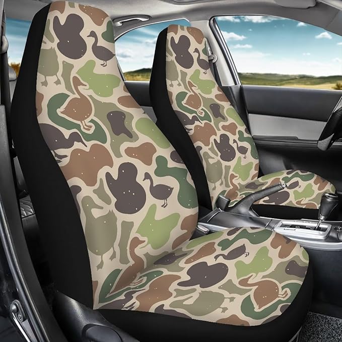 Car Seat Covers Waterproof Breathable Duck Hunter Camo Front Seat Cover Protection Interior Accessories Easy to Install and Clean Universal for Auto Truck Van SUV 2 Pcs