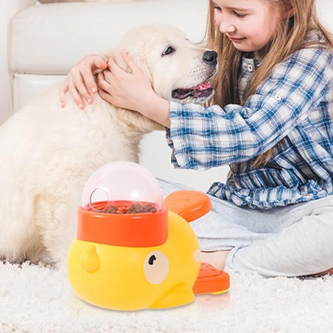 2-in-1 Interactive Dog Puzzle Toy & Slow Feeder – Fun Treat Dispenser for Small & Medium Dogs, Anti-Gulping Duck-Shaped Design, Reduces Bloating & Boredom, No Battery Required (Yellow)