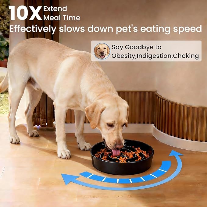 Ceramic Slow Feeder Dog Bowls,2.0 Cups Slow Feeder for Medium Large Breed,Puzzle Dog Food Bowl to Slow Down Eating, Anti-Gulping, Stop Bloat,Preventing Choking,8in,Black