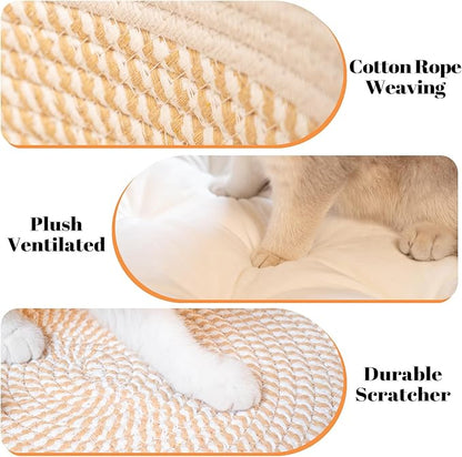 CHEERHOME PETS Cat Bed Basket with Cushion, Cute Pet Bed for Indoor Cats Couch, Kitten Bed for Medium and Large Cat, All Season Universal (White)
