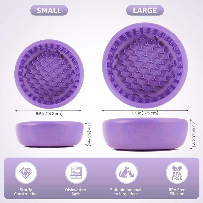 Dog Lick Bowl, ZOURYNUA Non-Slip Slow Feeder Dog Bowls, Enrichment Licking Mat for Distraction, Anxiety Relief Treat Dispenser Freezer, BPA Free Silicone & Dishwasher Safe (Purple, Large)