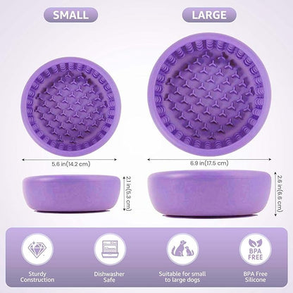 Dog Lick Bowl, ZOURYNUA Non-Slip Slow Feeder Dog Bowls, Enrichment Licking Mat for Distraction, Anxiety Relief Treat Dispenser Freezer, BPA Free Silicone & Dishwasher Safe (Purple, Large)