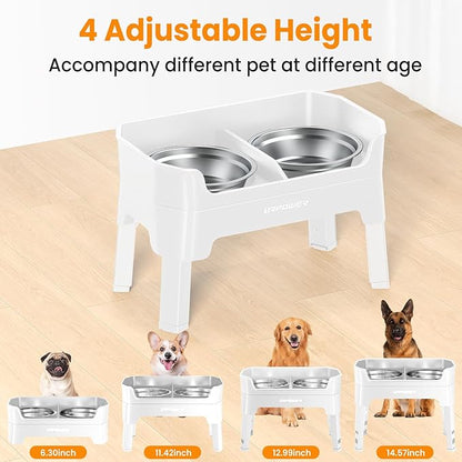 URPOWER 3-in-1 Elevated Dog Bowls - Mess Proof Double Deck 4 Height Adjustable Raised Stand with 2 Stainless Steel Food Bowls & Licking Plate for Small, Medium & Large Dogs