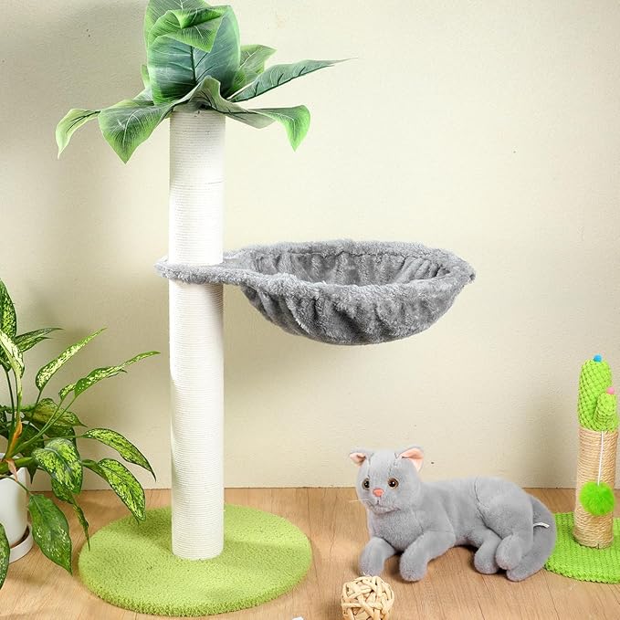Garneck Cat Tree Hammock Attachment for Large Kitty 16.9 x 12.8 Inch, Deep Kitty Basket Bed Replacement Parts Soft Faux Fur Hanging Car Bed for Tower, Wall Mounted or Cage, Gray