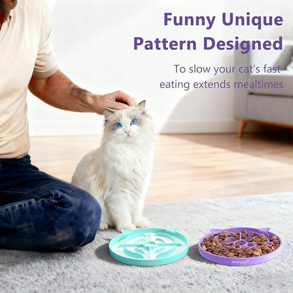 MateeyLife Slow Feeder Cat Bowl, 2 Pcs Cat Puzzle Feeder, Non-Slip Silicone Cat Dish, Prevent Overeating Cat Slow Feeder for Dry and Wet Food, Pet Bowls to Slow Down Eating, Easy to Clean