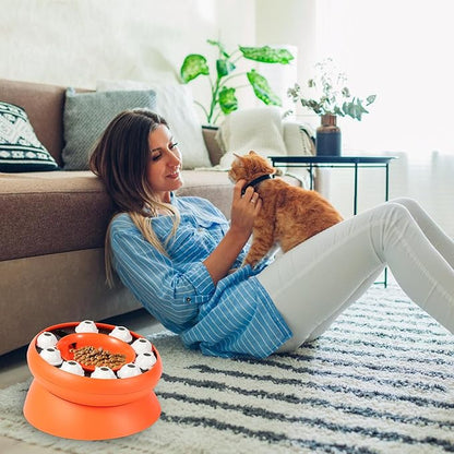 Cat Puzzle Feeder Slow Food Bowl – Interactive Slow Feeder Bowl for Indoor Cats, Treat Dispensing Enrichment Toy,Mental Stimulation and Boredom Relief (Orange)