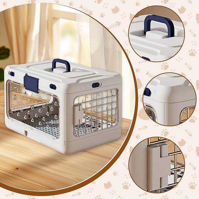 Folding Puppy Crate, Cat Travel Cage, Portable Dog Kennel, Pet Carrier for Small Dogs, White