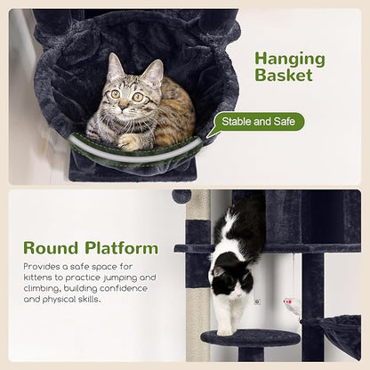 Globlazer Cat Trees and Towers for Multiple Adult Cats, 82-inch XXL Tall Cat Tree Tower for Indoor Cats with Scratching Post, 3 Perches, 2 Condos, 2 Hanging Baskets, F82, Dark Grey