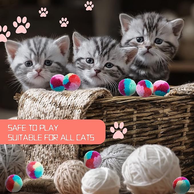 TIESOME Rainbow Cat Toy Kit - 20PCS Soft Pom Pom Balls for Indoor Cat Play & Exercise
