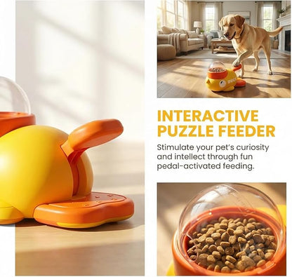 Duck Treat Dispenser Toy for Dog, Cat Treat Dispenser, Interactive Pet Feeder with Pedal, Slow Feeding Puzzle Toy for Dogs and Cats, Food Dispensing Game for Dry Kibble (Yellow)