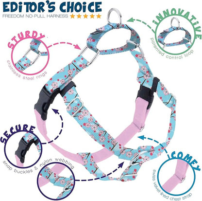 2 Hounds Design - Freedom No-Pull Harness & Training Leash in Pink and Blue | Dual Leash Loops, No Pulling on Walks | Lined to Prevent Chaffing | for Large Sized Dogs (Size M, Chest 24”- 28”)