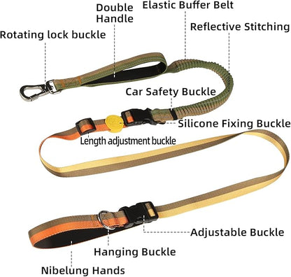 EVERKING 6-in-1 Hands-Free Dog Leash, Adjustable Elastic Reflective Nylon, Dual-Handle Shock Absorbing, 6 Feet, for Small to Large Dogs 30-150lbs (Golden Olive)