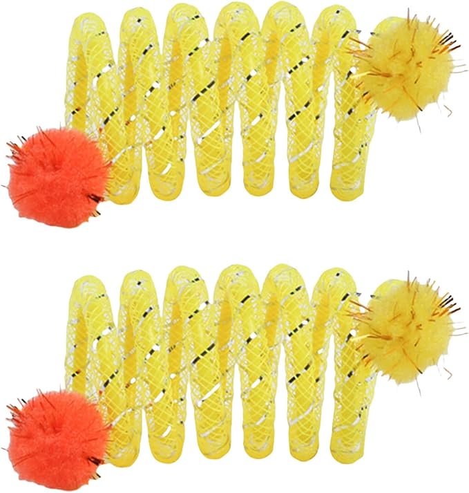 2Pcs Colorful Coils Spring with Plush Ball Cats Chew Toy for Indoor and Outdoor Play Stimulating Curiosity and