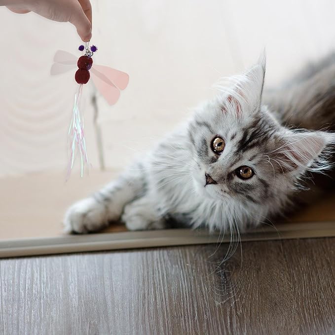 2 Pcs Cat Wand Replacement for Pet Interactive, Cat Wand Refill Attachments for Indoor and Outdoor Cats, Red, Dragonfly