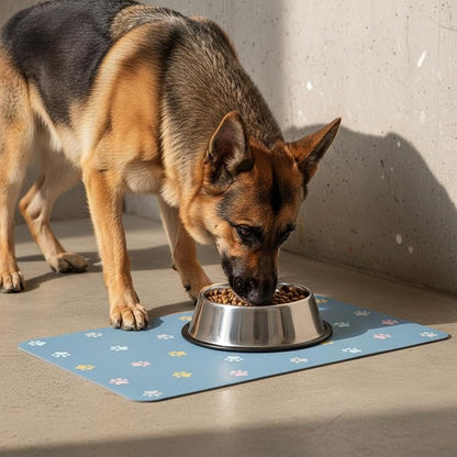 Cat Food Mat Absorbent Dog Mat for Food and Water Non Slip Quick Dry Dog Bowl Mats for Floors 24" X 16" Paw Lake Blue