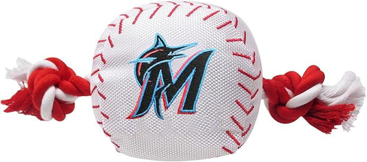 MLB MIAMI MARLINS Baseball Rope Toy for DOGS & CATS. Tough nylon, Sporty Baseball Design, Heavy-duty ropes with Inner SQUEAKER