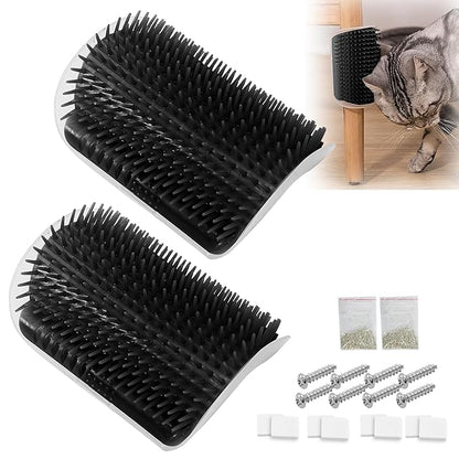 2 Pack Cat Self Groomer with Catnip Pouch Black Cat Grooming Massage Brush Soft Cat Brush Cat Massager for Indoor Cats