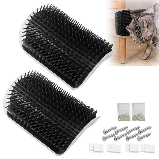 2 Pack Cat Self Groomer with Catnip Pouch Black Cat Grooming Massage Brush Soft Cat Brush Cat Massager for Indoor Cats