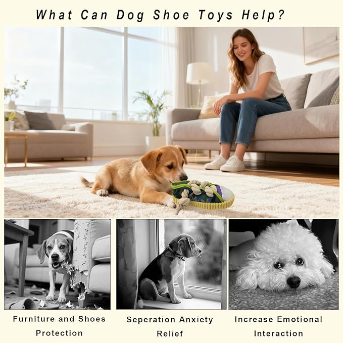 Interactive Squeaky Dog Toy with Jingle Bell - Shoe-Shaped Chew Toy for Puppy Teething, Thickened Laces for Small and Medium Breeds Tug-of-War, Not for Aggressive Chewers (Yello Edge)