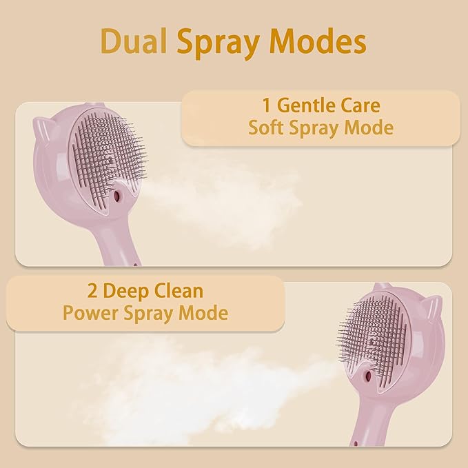 Pet Steam Brush for Cats & Dogs ，3-in-1 Pet Grooming Comb，Reduces Shedding, Soft Bristles, Promotes Healthy Coat-Comes - Includes Waterless Shampoo，Pink