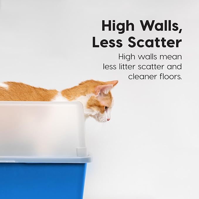 IRIS USA Large Open Top Cat Litter Box with High Sided Walls Tall Scatter Shield Scoop Included Easy Clean Plastic Pan Stain Resistant for Big Cats Kittens Indoor Multi-Cat Households