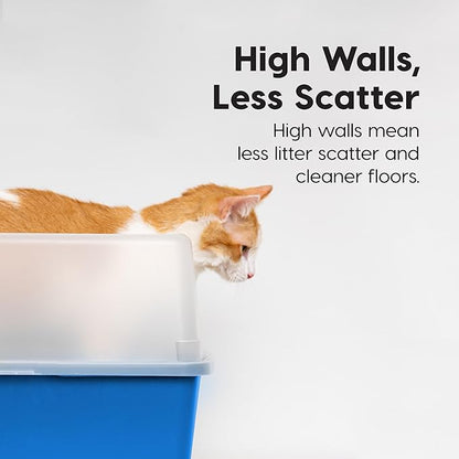 IRIS USA Large Open Top Cat Litter Box with High Sided Walls Tall Scatter Shield Scoop Included Easy Clean Plastic Pan Stain Resistant for Big Cats Kittens Indoor Multi-Cat Households