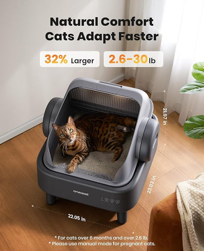 oneisall Self Cleaning Litter Box: Ease S1 Open-Top Cat Litter Box Rinsable Easy Clean, with Safety Protection & 11L Large Waste Bin & 40pcs Waste Bags, Automatic Cat Litter Box for Multiple Cats