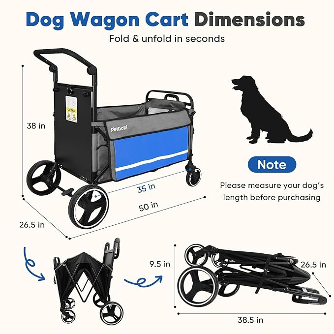 Petbobi 2-in-1 Dog Wagon Stroller for Large & Medium Dogs – Foldable Push & Pull Stroller with Ramp, 360° Swivel Wheels, Adjustable Handles & Safety Leashes for Walking Camping Parks