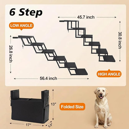 Dog Stairs for Car, Foldable Dog Steps for Large Dogs, 6-Step Ultra-Lightweight Non-Slip Dog Ramps Supports Up to 200 lbs, Suitable for SUV,Truck, Sofas, Bed