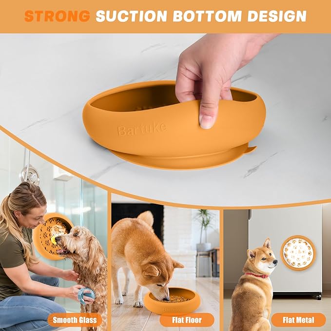 Dog Lick Bowl, Slow Feeder Dog Bowl Licking Mat for Small to Large Dogs, BPA-Free Non-Slip Silicone Slow Feeder Treat Dispenser for Anxiety Relief, Freezer & Dishwasher Safe (Orange, 8.2"×2")