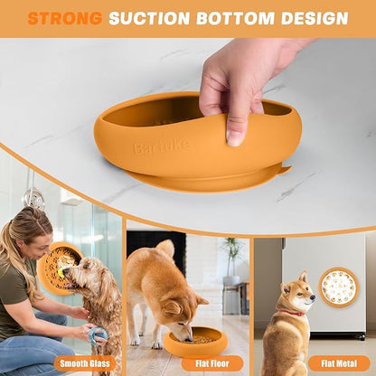 Dog Lick Bowl, Slow Feeder Dog Bowl Licking Mat for Small to Large Dogs, BPA-Free Non-Slip Silicone Slow Feeder Treat Dispenser for Anxiety Relief, Freezer & Dishwasher Safe (Orange, 8.2"×2")