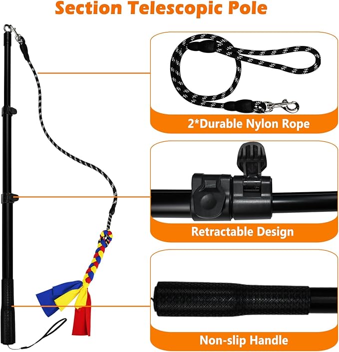 Flirt Pole for Dogs Heavy Duty,Dog Teaser Pole for Small Medium & Large Dogs,Interactive Outdoor Dog Toy with Replaceable Nylon Rope,Perfect for Jumping, Chasing,Tugging, Training & Play