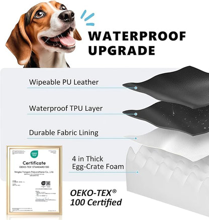 Backseat Dog Bed, Dog Bed for Car Back Seat, 4in Thick PU Leather Pet Bed for Backseat Extender – Waterproof, Scratch-Proof, Non-Slip, Washable for Full-Size Trucks & Larger SUVs (55"x26.5", Black)